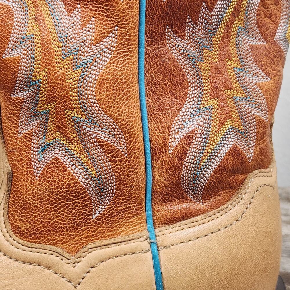 Ariat Tombstone Cowboy Boots Womens 9 B Tan Teal Leather Square Country Cowgirl - Picture 6 of 14